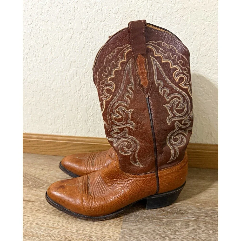 Luchesse 2000 Mens Western Cowboy Boots Brown Leather Embroidered US Size 10D